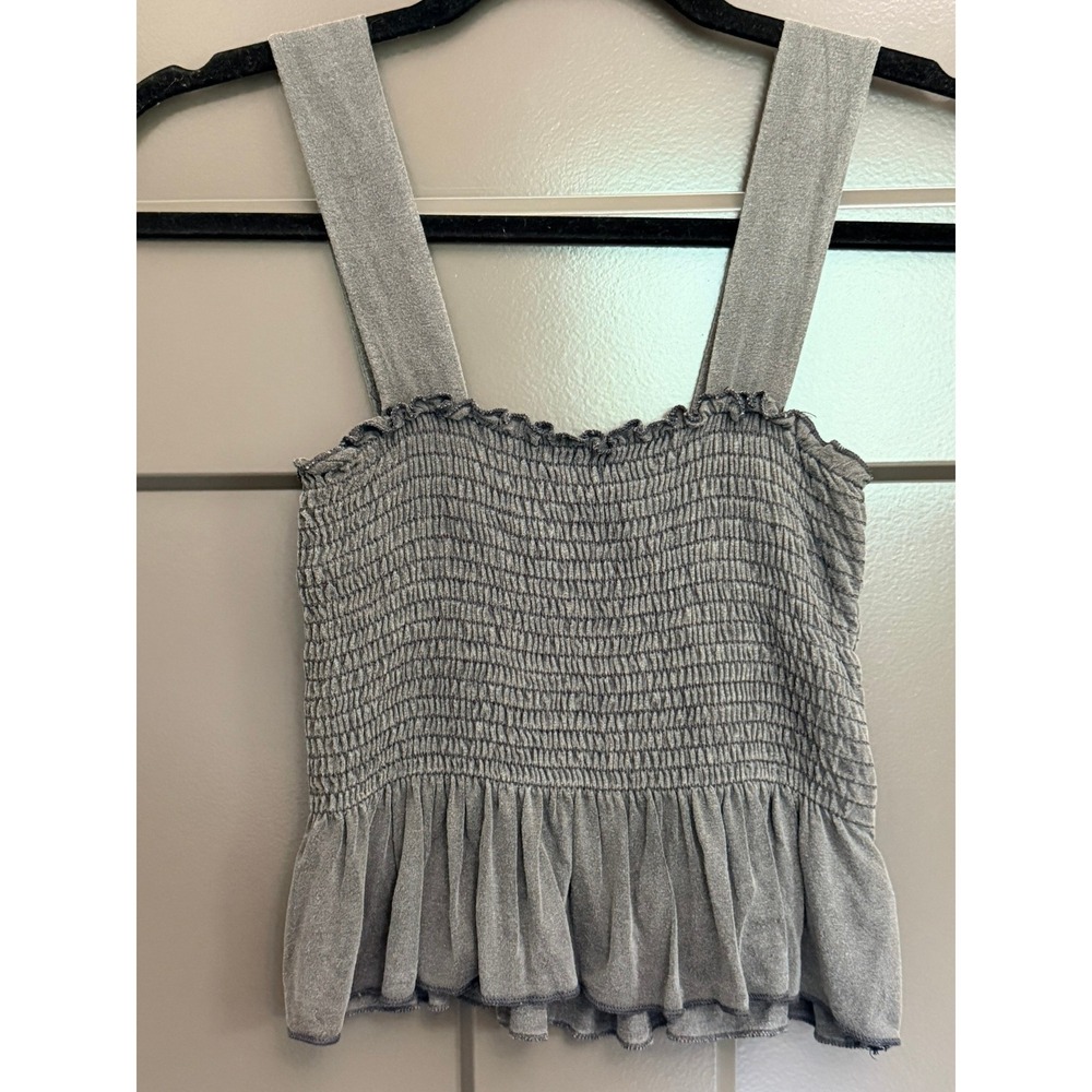 Urban Outfitters Smocked Peplum Tank Top Grey Mineral Wash Small BT96770U